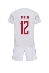 Tanska Kasper Dolberg #12 Jalkapallovaatteet Lasten Vieraspeliasu MM-kisat 2022 Lyhythihainen (+ Lyhyet housut)
